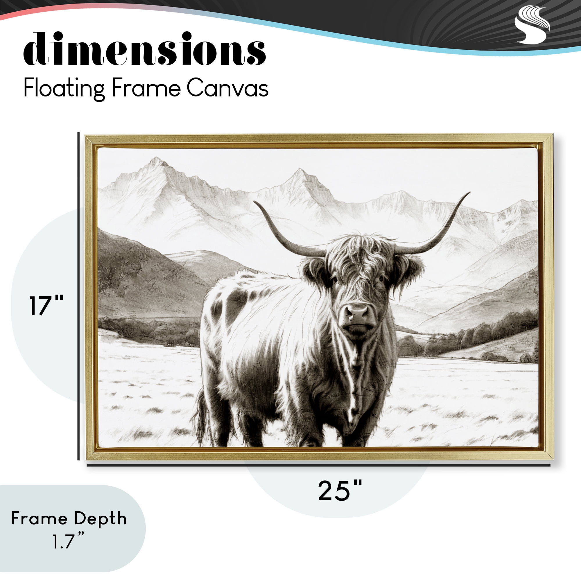 Stupell Industries Highland Sepia Sketch Gold Framed Floater Canvas Wall Art, design by Kim Allen