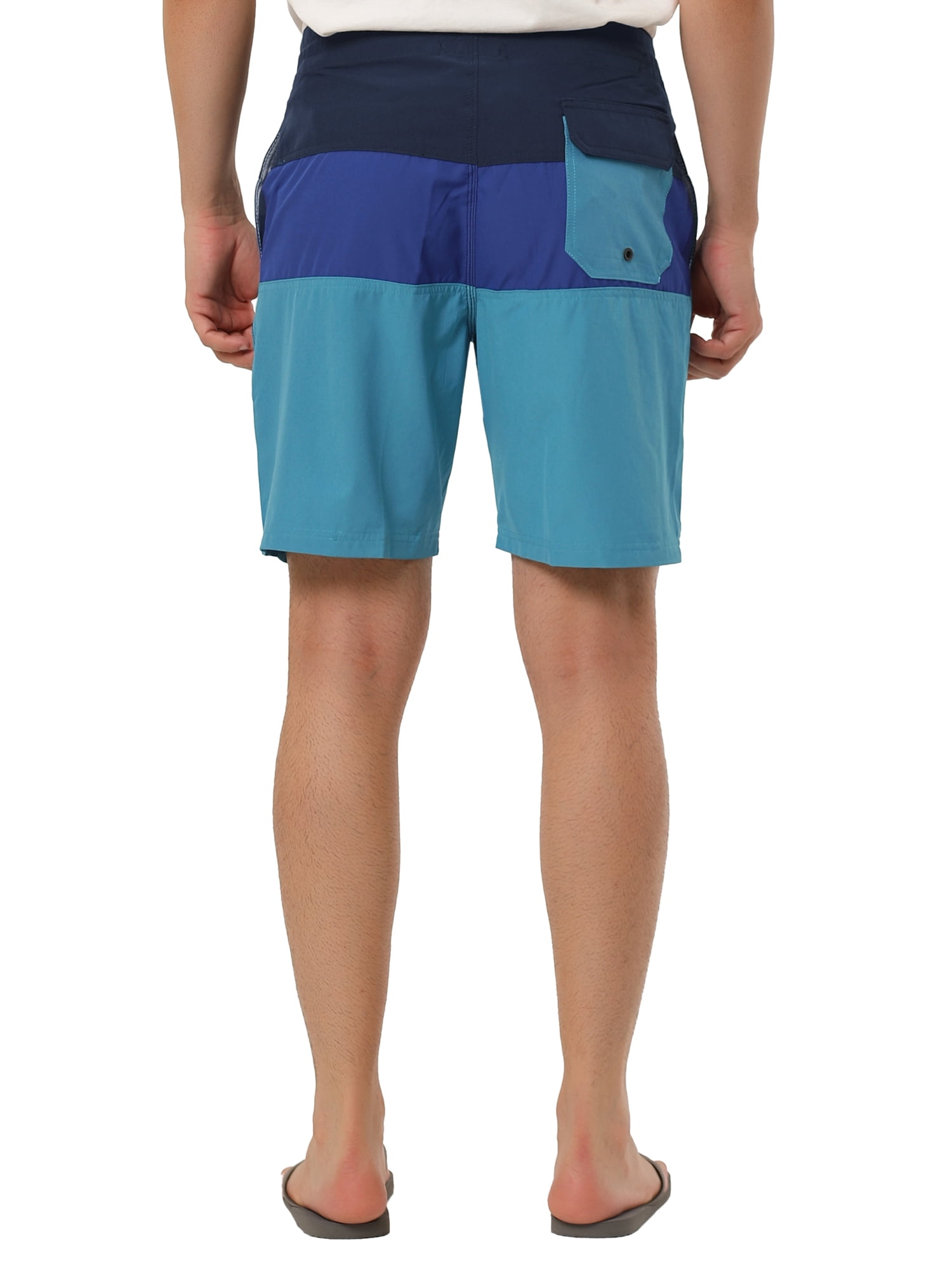Unique Bargains Men's Summer Swim Color Block Drawstring Beach Board Shorts 36 Blue Black