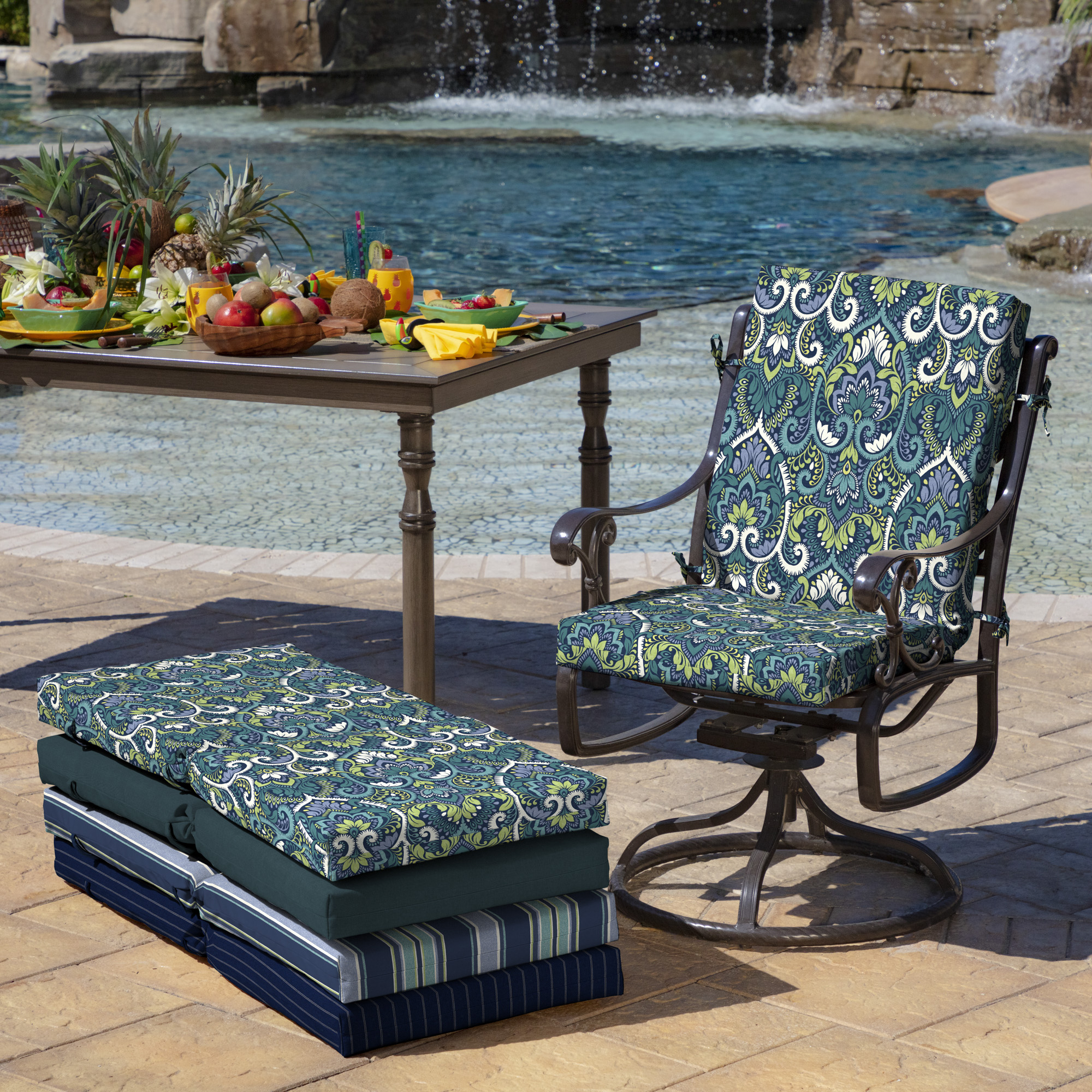 Arden Outdoor Midback Chair Cushion, 18 x 36.5, Blue Damask photo 5