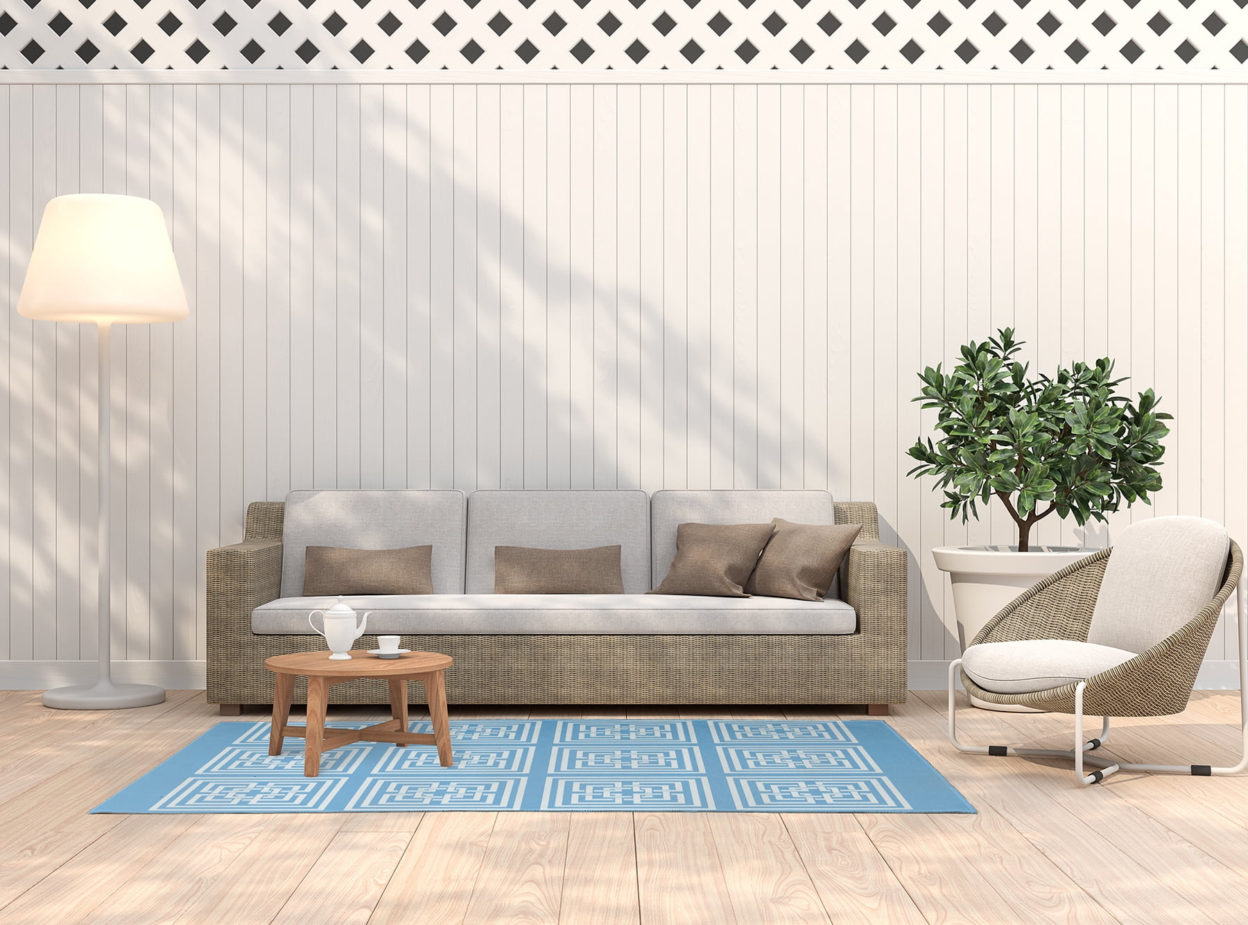 Simply Daisy 5' x 7' Sky Greek New Key Indoor/outdoor Rug