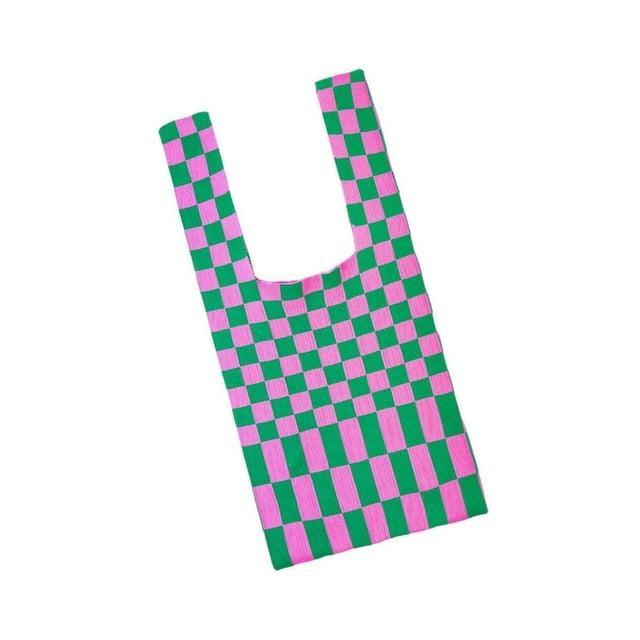 Grid Pattern Lady Shoulder Bag Handbag Hand Bag Women Woven Shoulder Women Totes Pink Green