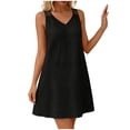 thumbnail image 4 of Zynoxe Mini Dresses for Women Summer V-neck Sleeveless Hollow Out Strap Sundress Casual Ventilate Peasant Gauze Lounge Beach Dresses Black L, 4 of 8