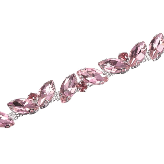 Uxcell Crystal Rhinestone Chain Trim, 1 Yard Crystal Bridal Costume Flower Leaf Chain, Horse Eye Flower Chain for Crafts [Pink]