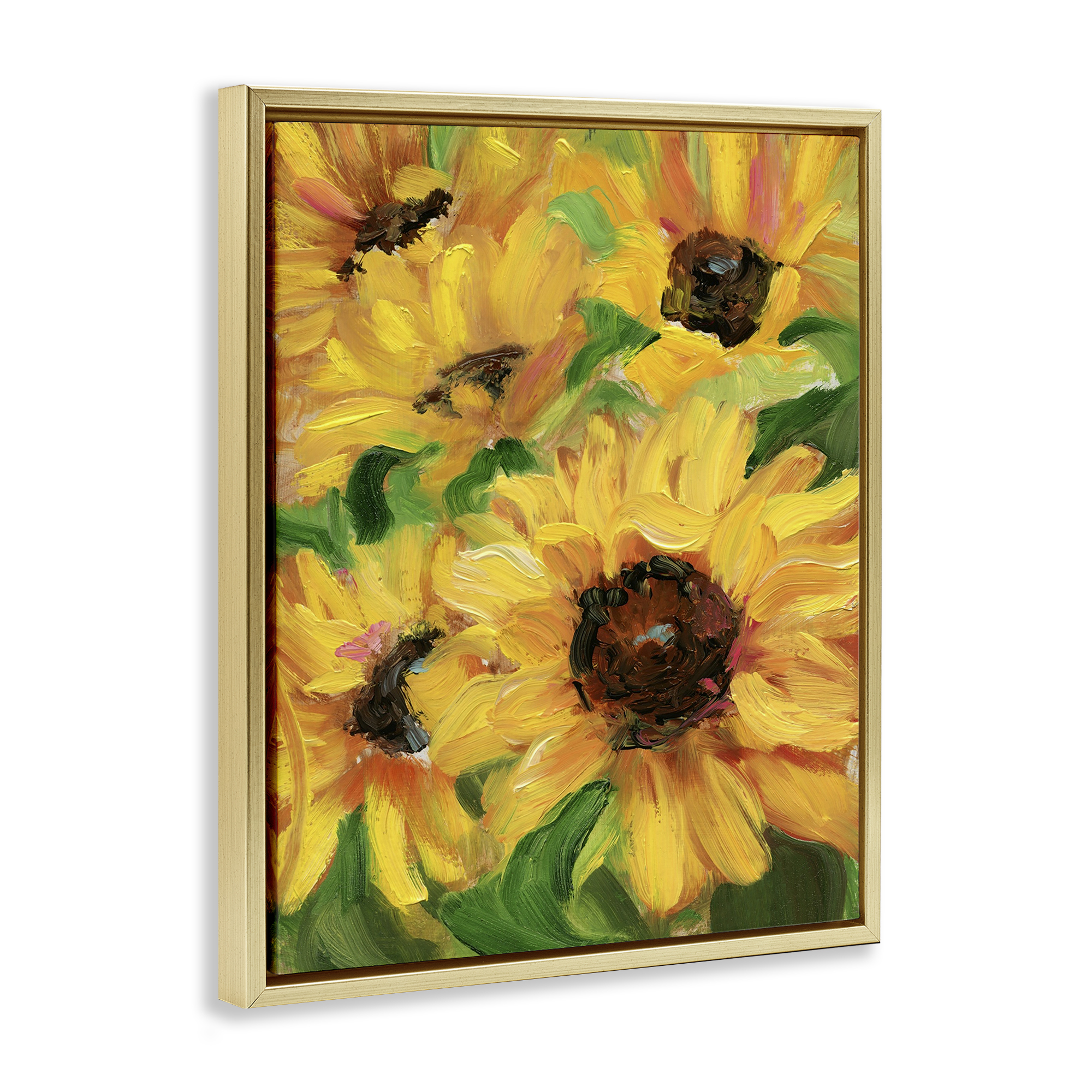 Stupell Industries Bright Sunny Sunflowers Botanical & Floral Painting Gold Floater Framed Art Print Wall Art, 17 x 21