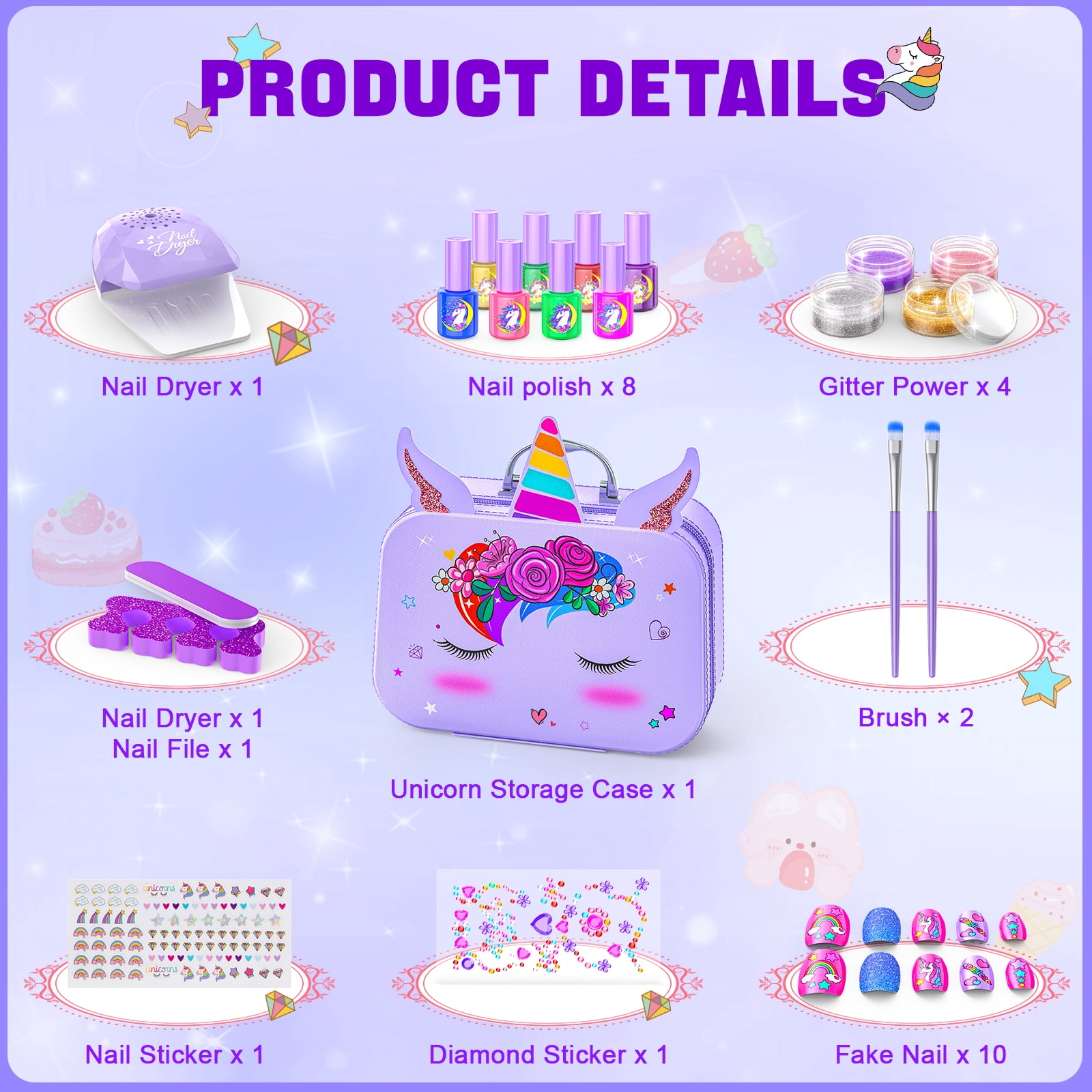 Kids Nail Polish Kit For Girl 4-6-Year-Old Girls' Nail Polish Set, Children's Nail Strippable Set Designed For Girls, Special Children's Nail Polish Set For Girls With Unicorn Theme Storage Box