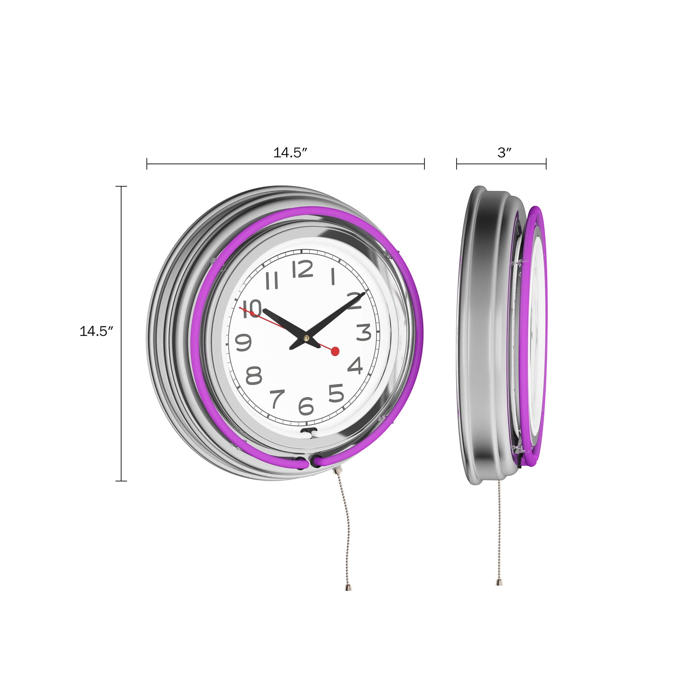 Lavish Home Neon Wall Clock - 14 Round Light Ring Timepiece