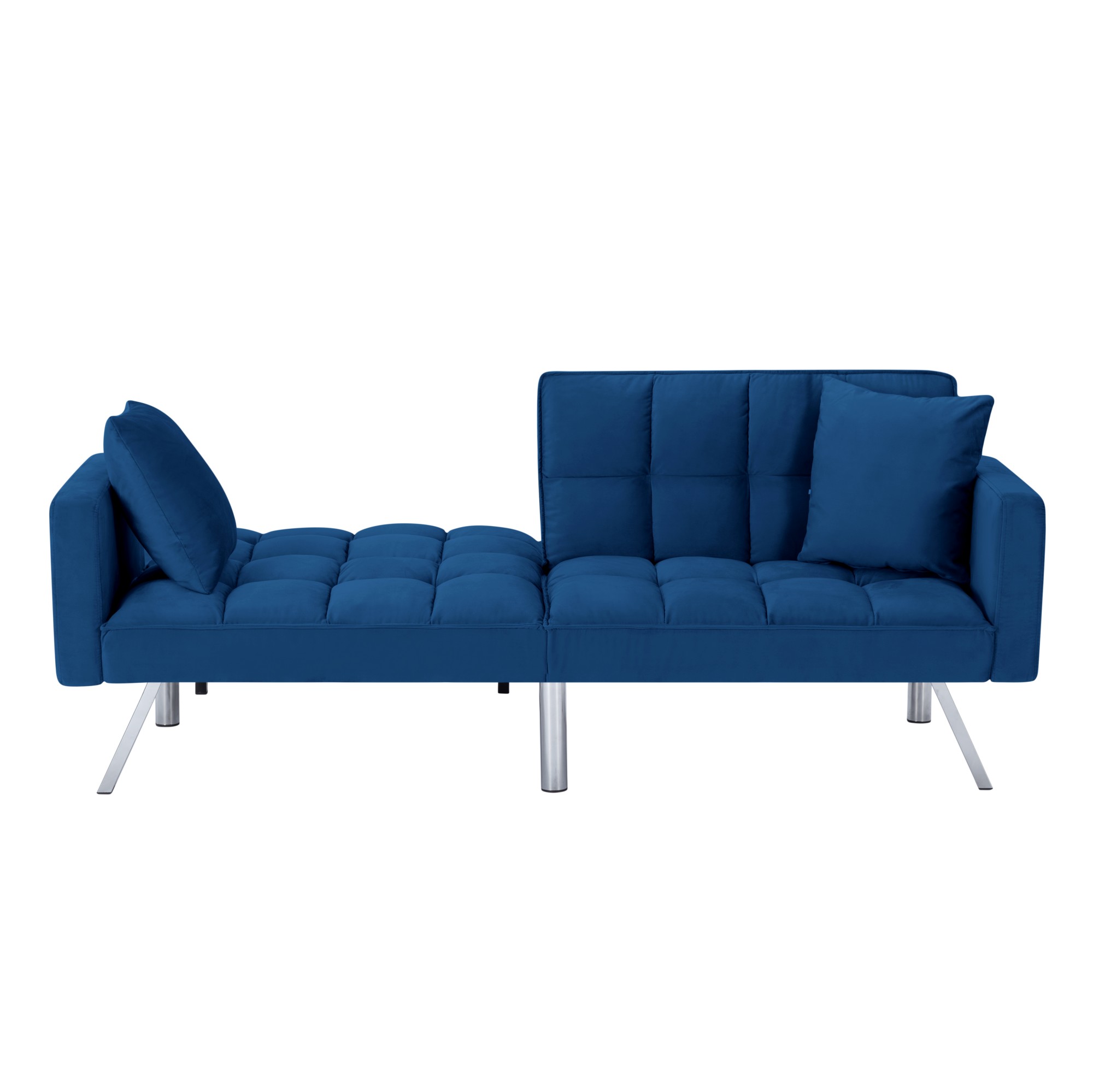 Gewnee 74"Velvet Upholstered Modern Convertible Futon, Adjustable Folding Sofa Bed, Guest Bed for Living Room, Bedroom, Apartment (Navy Blue)