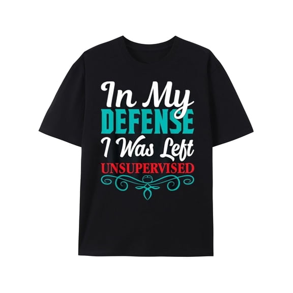 Greenink Funny Saying in My Defense, I was Left Unsupervised Retro T-Shirt White.