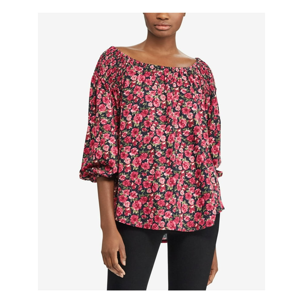 Ralph Lauren RALPH LAUREN Womens Pink Floral 3/4 Sleeve Off Shoulder