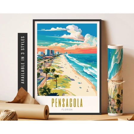 Pensacola Florida Colorful City Travel Poster, Wall Art, Poster Only