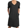 thumbnail image 2 of Womens Dresses Cotton and Linen Solid Color V-Neck Mid-Length Dress Quick Dry Slim Fit Short Sleeve Sundress, 2 of 6