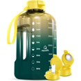 thumbnail image 1 of Aquafit Botella De Agua De 1 Galón Con Marcador De Tiempo – Pajita Y Tapa Para Chupete – Botella De Agua De Gimnasio Sin Bpa Con Pajita – Jarra Grande De Un Galón (Forest Fade 128 Oz – 2 Tapas), 1 of 5