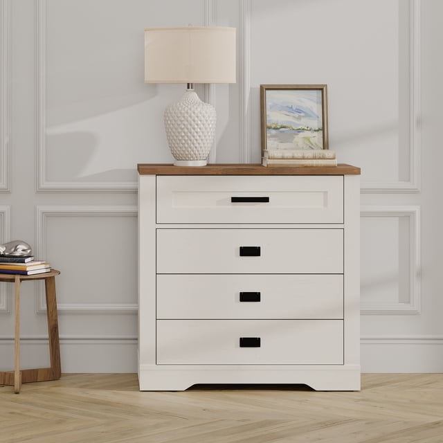 WAMPAT Dresser for Bedroom with 4 Drawers, Drawer of Chest Clothes Organizer with Anti-tilt Device,31.9" Tall Storage Cabinet for Closet Hallway Living Room Nursery, Antique White