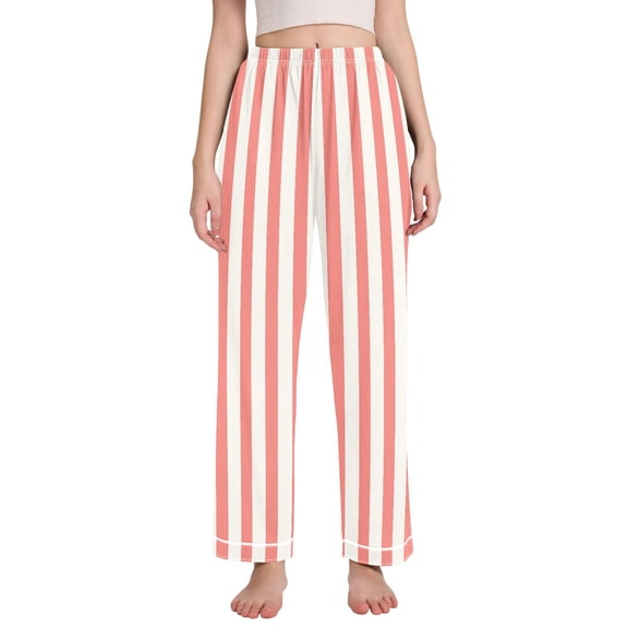 Dailycode Women's Pajama Pants Wide Leg Lounge Pj Bottoms With Pockets Pinkish Red and White Stripes