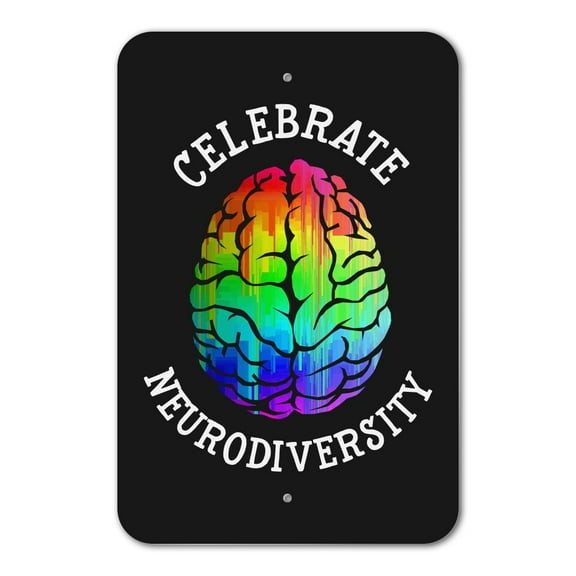 Celebrate Neurodiversity Brain Autism Rainbow Spectrum Home Business Office Sign - Plastic - 6" x 9" (15.3cm x 22.9cm)