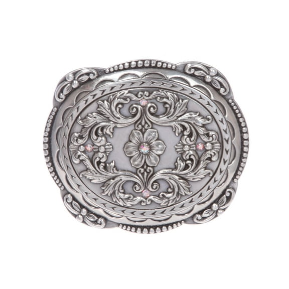 Women's Floral And Scroll Rhinestone Oval Buckle