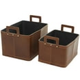 thumbnail image 5 of DecMode 14", 12"H Brown Leather Handmade Storage Basket with Handles, 2-Pieces, 5 of 8