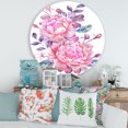 thumbnail image 1 of Designart - Fleurs Rétro Rose avec des Feuilles Bleues - Art Mural Cercle en Métal Traditionnel, 1 of 5