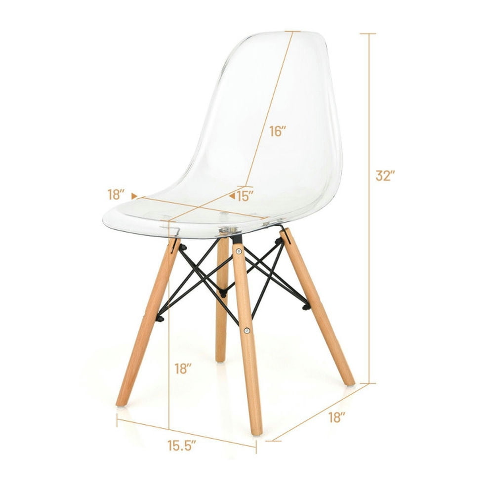 Demi Bonn Set of 4 Dining Chairs Modern Plastic Shell Side Chair with Clear Seat and Wood Legs for Dining Room Living Room, Beige