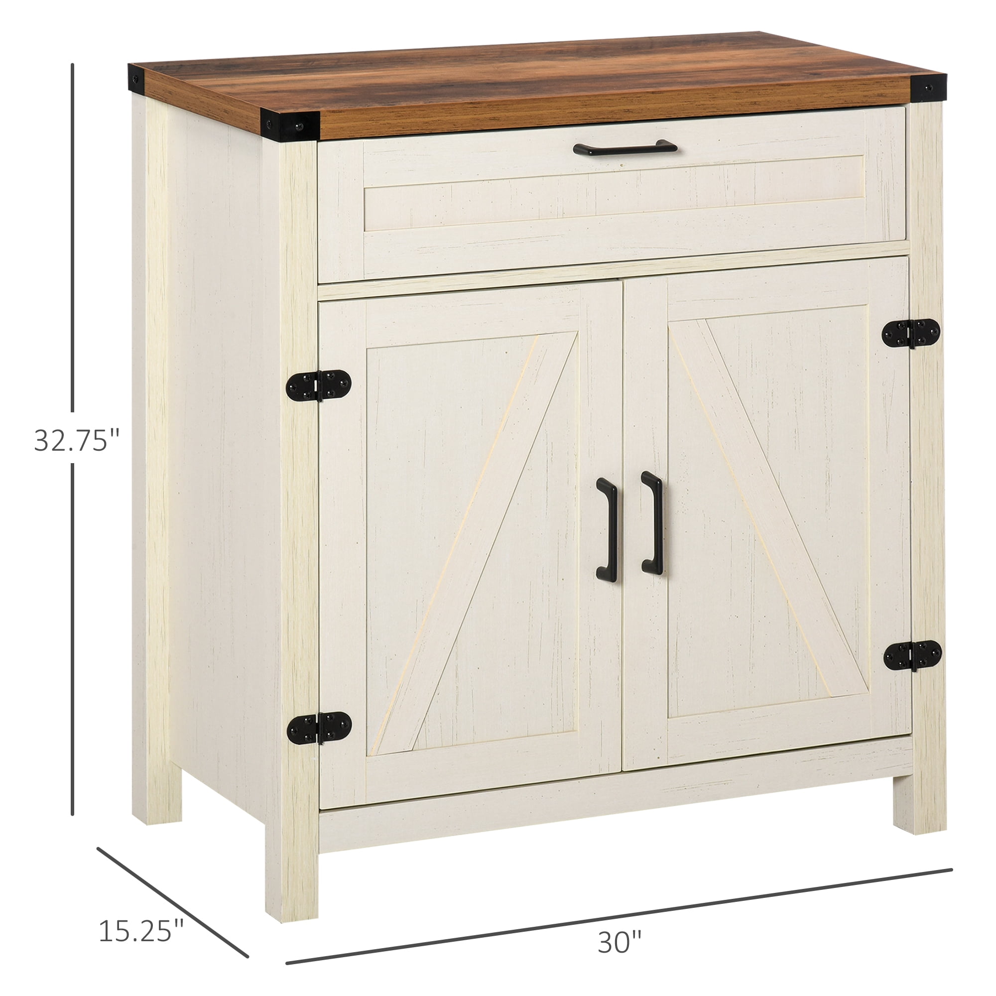 HOQBN Farmhouse Sideboard Buffet Cabinet, Storage Buffet with 2 Barn Doors and Functional Drawer, Multipurpose Furniture for Dining Room Kitchen and Living Room, White