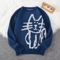 thumbnail image 2 of KKBOTIVE Cute Cat Graphic Sweaters Coat for Mens Casual Long Sleeve Crew Neck Pullover Sweater Men's Fashion Outerwear ( Dark Blue Size: M ), 2 of 4