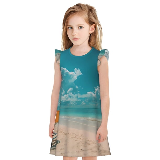 Balery Shopping Cart On Tropical Beach Camisón de princesa para niñas, pijama de algodón con mangas abullonadas, suave y bonito.-X-Large