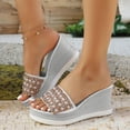 thumbnail image 2 of Pandaie Womens Platform Slides Sandals Metallic Pearl Wedges Slip on Sandal Summer Beach Casual Walking Slippers Shoes Silver Size 6.5, 2 of 9