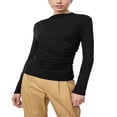 thumbnail image 2 of Women‘s Asymmetrical Ruched Tops Long Sleeve Solid Color T-Shirts, 2 of 9