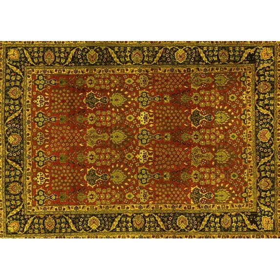 Ahgly Company Machine Washable Indoor Rectangle Persian Yellow Traditional Area Rugs, 8' x 10'