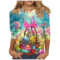 thumbnail image 3 of BiZtdJrK Women's 3/4 Sleeve Shirts Easter Eggs Graphic Tees Shirt Casual Round Neck Pullover Blouses Cute Rabbit Print Tunic Tops Multicolor XXL Winter Clearance Prime, 3 of 6