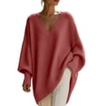 thumbnail image 2 of SeekIslan Women's Sweaters with V Neck Long Sleeve Loose Knit Poncho Pullover, 2 of 7