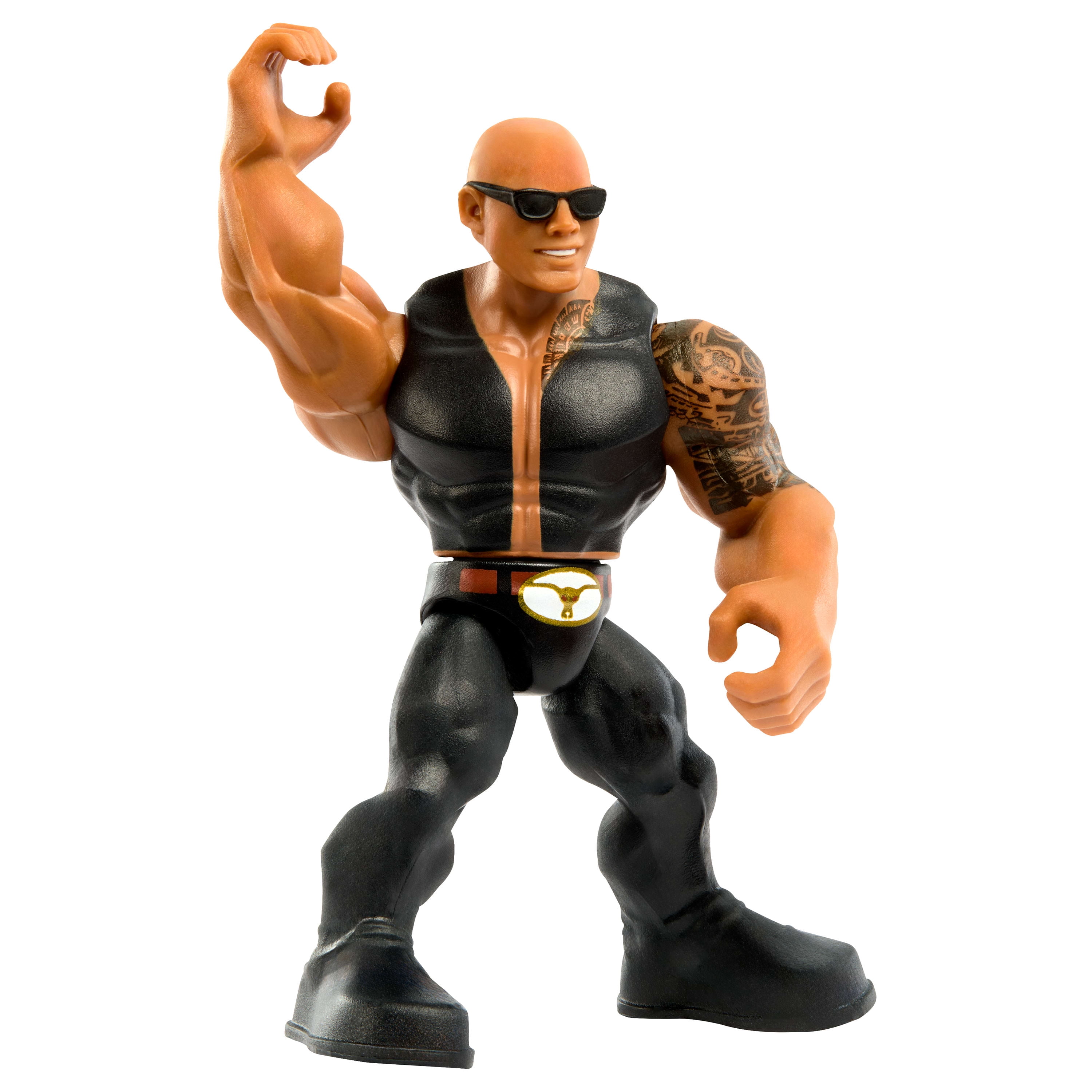 WWE Knuckle Crunchers The Rock Action Figure & Accessories, Bone-Crunching Movement, 3.25-inch