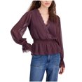 thumbnail image 1 of Self E Womens Lace Trim Peasant Blouse, purple, Juniors, L, 1 of 1