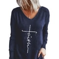 thumbnail image 4 of DYMADE Women Plus Size V-neck Letter Printed Casual Long Sleeve T-shirt, 4 of 4