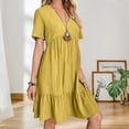 thumbnail image 3 of Vestido de verano Gchanao para mujer, casual, holgado, cuello en V, amarillo, 3 of 3