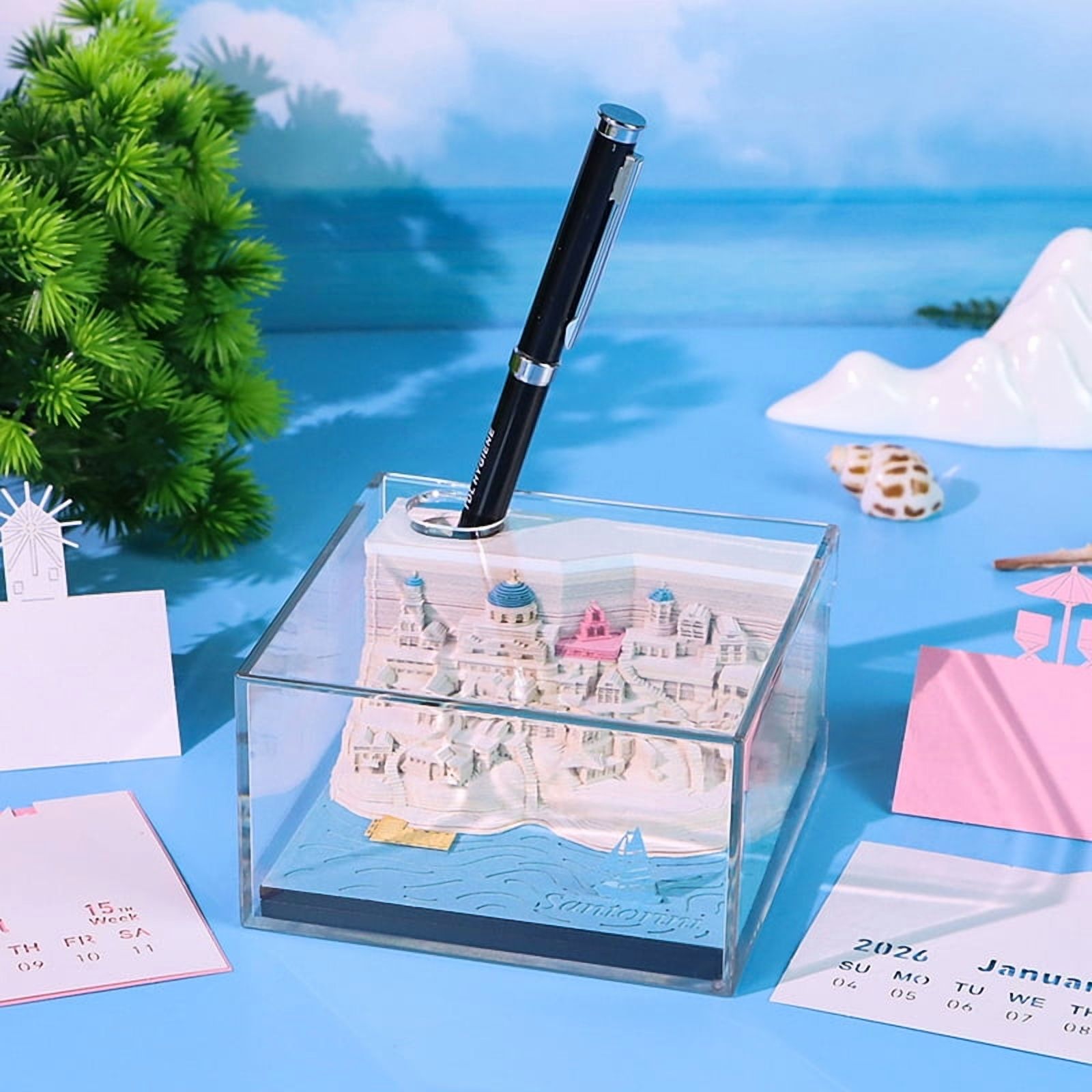 Time Piece Calendar 2026 Desk Calendar With LED Light 3D Tear-away Calendar Paper Carving Art Pad Notepad Gift Christmas