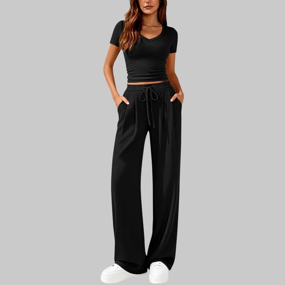 Xdegoge Wide Leg Sweatpants for Women Drawstring Elastic Waist Lounge Pants Comfy Baggy Athletic Trousers with Pockets