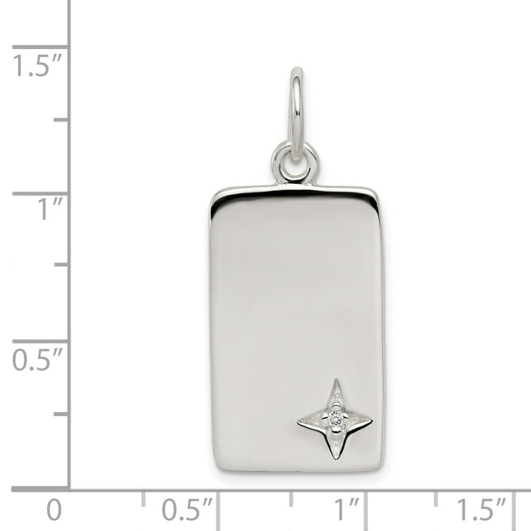 Sterling Silver Cz Polished Rectangle Charm (32 X 14) Made