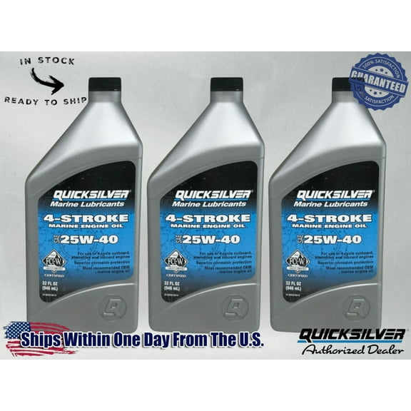 Quicksilver OEM 4 Stroke Std Marine Engine Oil 25W40 Quarts 92-8M0078619 3 Pack
