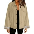 thumbnail image 3 of Womens Coats Long Sleeve Lapel Coat Jacket Turn-Down Collar Casual Cropped Shackets with Pockets,Coats for Women Khaki L, 3 of 5
