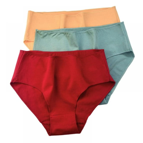 3-Pack Women Mid-Rise Soft Cotton Panties Solid Full Coverage Briefs Tummy Control Panty Underpants Stretch Briefs