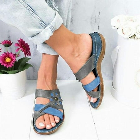 

Yedhsi New Casual Slippers Women s Flower Wedge Heel Flat Color Matching Stitched Slippers Women s Slippers