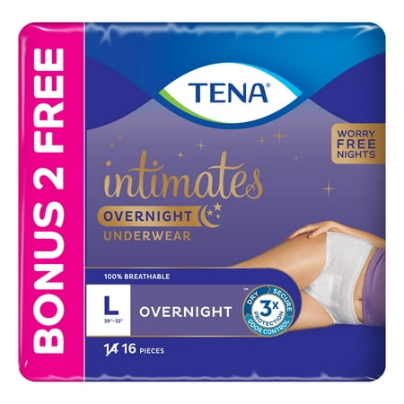 Tena Intimates Overnight Underwear Large, 14+2 Bonus Pack, 16 ct