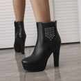 thumbnail image 2 of Women's Rhinestones Platform Dress Boots Sparkly Leather High Heels Ankle Booties Winter Fall Slip on Short Boots for Ladies 2025, 2 of 6