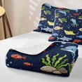 thumbnail image 4 of jejeloiu Deep Sea Animals Twin Quilt Set,Colorful Shark Fish Turtle Twin Coverlet Set For Boys,Blue White,2pcs, 4 of 7