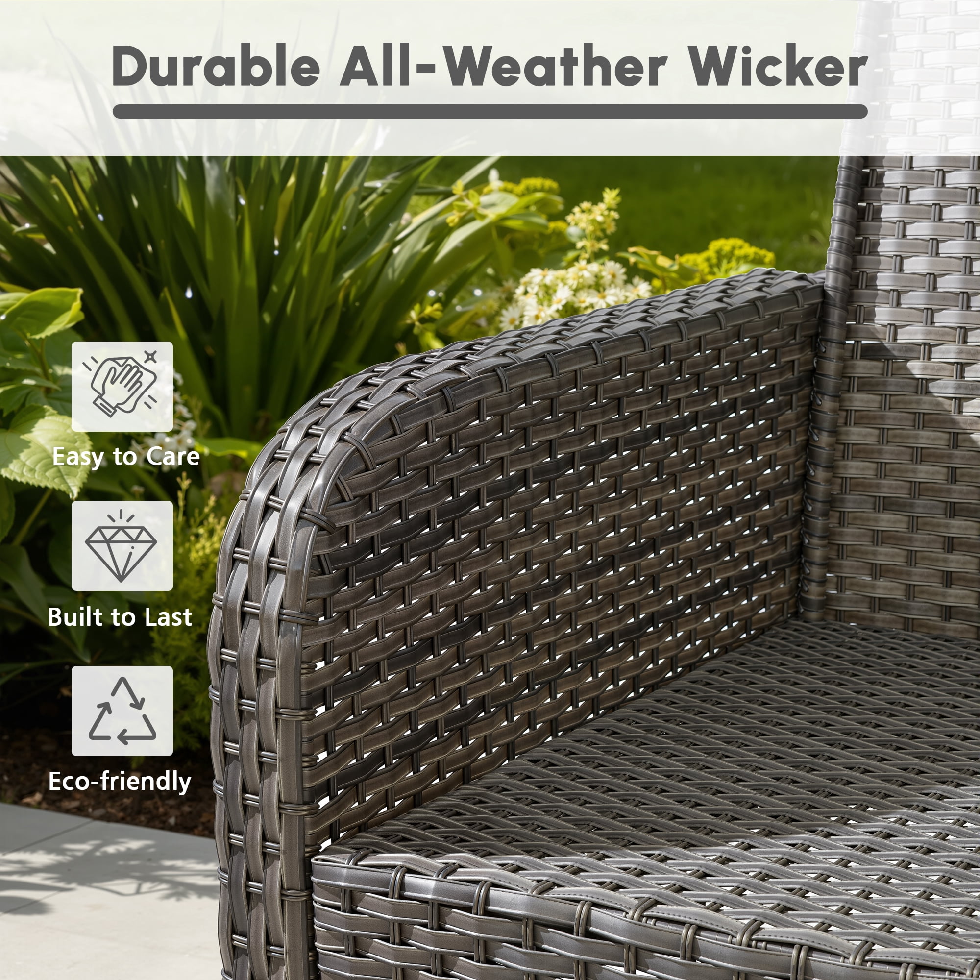 Ovios 4 Pieces Wicker Outdoor Patio Furniture with Coffee Table High Back All Weather Rattan Outdoor Sectional Conversation Set for Backyard Porch Garden, Dark Gray