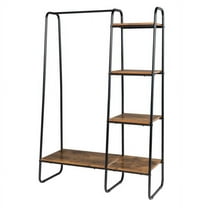 Clothes Rack with 5 Wood Shelf, Freestanding Clothing Rack，Garment Rack, Standing Metal Sturdy Clothing Rack, 39.37Lx 15.74Wx 59H in,Black