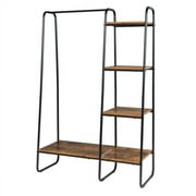 Clothes Rack with 5 Wood Shelf, Freestanding Clothing RackGarment Rack, Standing Metal Sturdy Clothing Rack, 39.37Lx 15.74Wx 59H in,Black