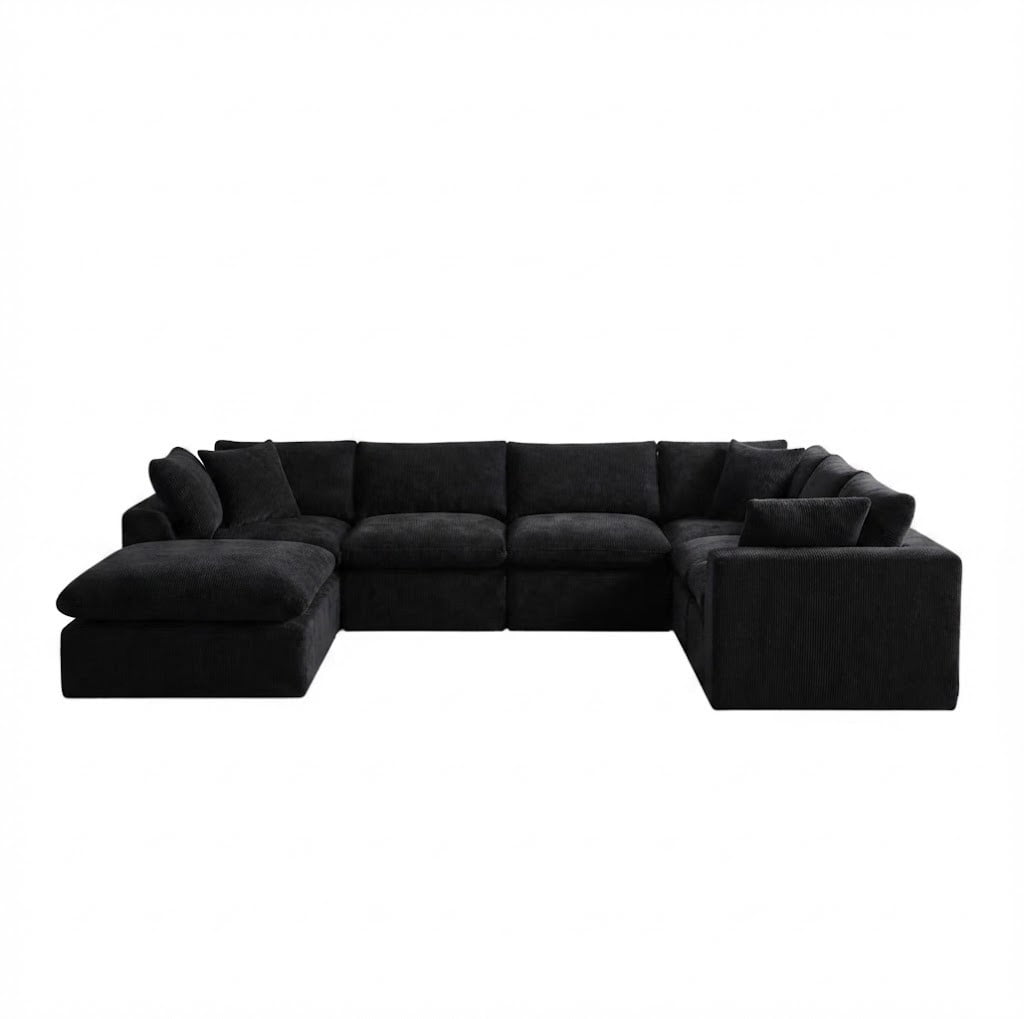Oversized U-Shaped Sectional Sofa with Ottoman, 7-Seater Modular Chenille Cloud Couch, Deep Seat Frameless Sofa for Living Room, Apartment, Office
