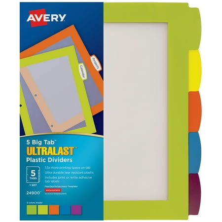 Avery Ultralast Big Tab Plastic Dividers, 5 Tabs, 1 Set, Multicolor